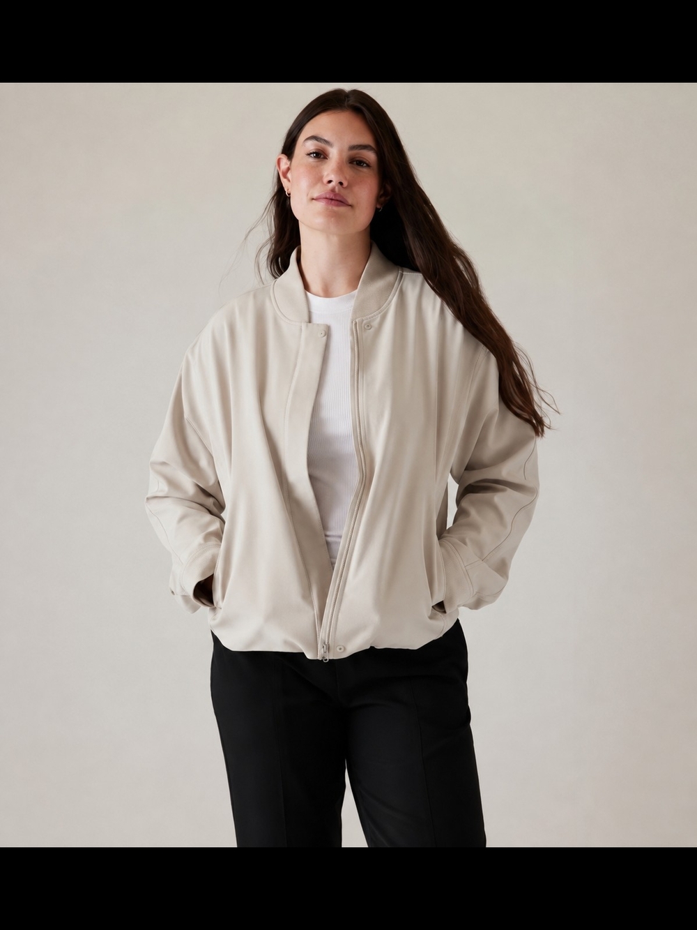 ATHLETA BOMBER JACKET XL – BEIGE TAUPE STRETCH BOMBER